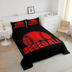 Erosebridal Kids Baseball King Size Bedding Set Red Black Sports Comforter Set for Boys Girls Teen,Reversible Black Quilt Comforter Soft Lightweight for All Season,1 Comforter and 2 Pillow Cases