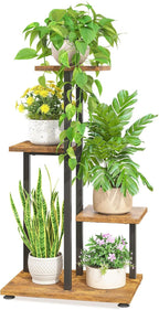 LASZOLA Black 4 Tiered Wood Plant Stand Indoor for Large Heavy Duty Planter, Sturdy Multi Level Corner Vertical Flower Rack for Narrow House, Rustic Tall Orchid Shelving Holder for Decor, Space Saving