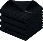 Homaxy 100% Cotton Waffle Weave Kitchen Dish Cloths, 4-Pack, Black | 12 x 12 Inches, Ultra Soft Absorbent Dish Towels, Quick Drying Dish Rags with Hanging Loop