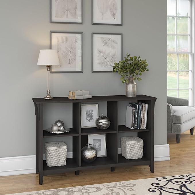 Bush Furniture Salinas Cube Shelf and Bookcase | Display 6 Shelves | Modern Storage Cabinet with Open Bookshelf for Library, Office, Living Room, Bedroom and More, 48W x 14D x 30H, Vintage Black