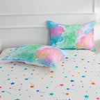 A Nice Night Galaxy 6pcs Kids Bed in a Bag Outer Space Comforter 3D Printed Space Quilt Set Glitter Pink Green Color,for Children Boy Girl Teen Kids,Twin