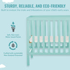 Edgewood 4-In-1 Convertible Mini Crib In Mint, JPMA Certified, Non-Toxic Finish, New Zealand Pinewood, With 3 Mattress Height Settings, Included 1" Mattress Pad