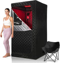 Full Size Portable Infrared Home Sauna, Upgraded Personal Sauna Box with 660nm Red Light Therapy Lamp, Separate Heating Foot Pad and Portable Chair for Relaxation Detox