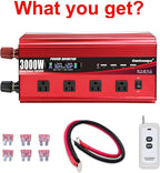 3000W Power Inverter 12V to 110V/120V DC to AC with LCD Display, Remote Controller 4 x AC Outlets and 4 x 3.1A USB Car Adapter for Car Truck Boat RV Solar System