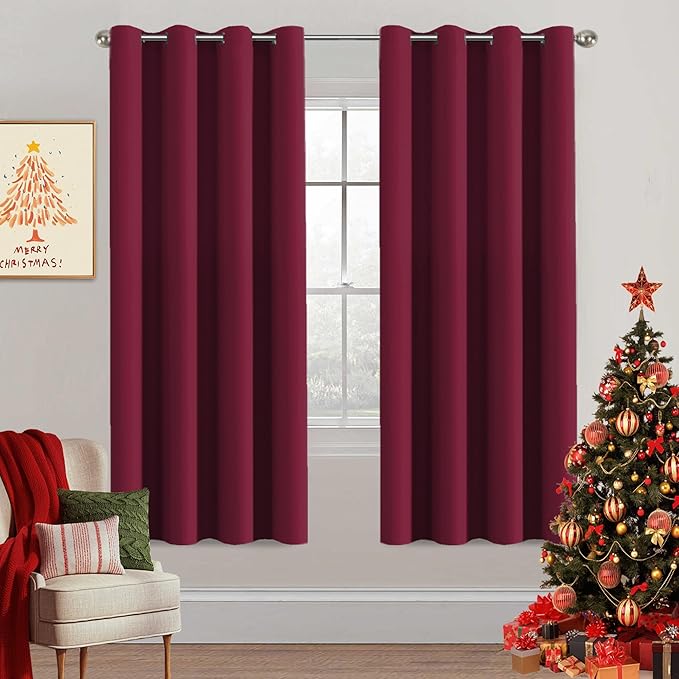 H.VERSAILTEX Christmas Blackout Curtains Thermal Insulated Blackout Curtains for Party- Antique Copper Grommet Top Window Drapes - Burgundy- 52" W x 72" L - (Set of 2 Panels)