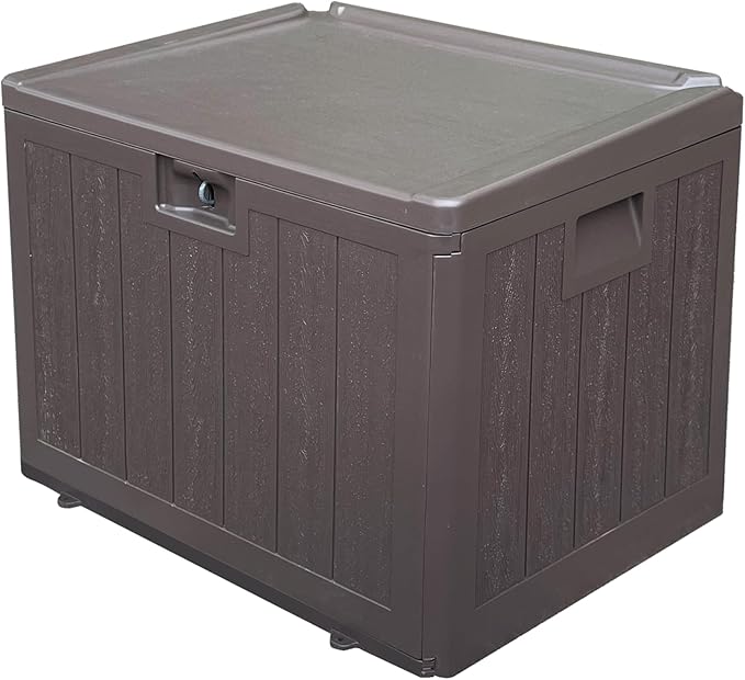 33 Gallon Pro Waterproof Outdoor Storage Bin Resin Deck Box for Patio, Poolside, and Garden, Lockable & UV-Resistant, Ideal for Small Spaces, Brown