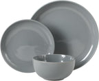 Gibson Home Rockaway 12 Piece Plates and Bowls Matte Outside/Shiny Inside Glaze Service for 4 Dinnerware Set - Assorted Color (Cream, Blue, Beige, Brown) - Dishwasher and Microwave Safe