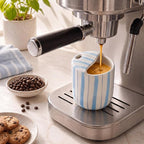 Ceramic Mug with Sip Hole 10 oz Light Blue Striped Ceramic Coffee Mug Hand Painted Travel Mugs Heat Resistant Non Slip Built in One Lid Handcraft Mugs for Coffee Lovers Appreciation Gift