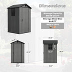 Devoko 4x4 FT Outdoor Shed, Compact & Secure Plastic Resin Storage with Lockable Door, Features Built-in Floor & Window for All-Weather Garden, Patio, and Poolside Organization, Deep Gray