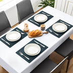 MOSAYT Vinyl Placemats Set of 12-12 X 17 Inch - Faux Leather 100% Waterproof Oil-Proof Wipeable PU Place Mats, Heat Resistant Reversible Table Mats for Kitchen, Dining, Outdoor, Navy Blue