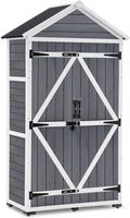 MCombo Outdoor Storage Cabinet with 2 Shelves, Outside Storage Shed with Floor, Wooden Garden Tool Shed with Latch for Yard Deck Lawn, 1000