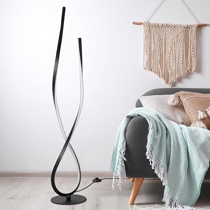 NUÜR Spiral Floor Lamp, 59" Tall Black LED Modern Standing Floor Lamp with Remote Control, Arched Bright Floor Lamps for Living Room Bedroom Office Home (Spiral Floor Lamp)