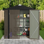 JUMMICO Metal Outdoor Storage Shed 6 x 4 FT Metal Shed with Lockable Door,Waterproof Garden Tool Shed Storage House for Backyard Patio Lawn,Brown