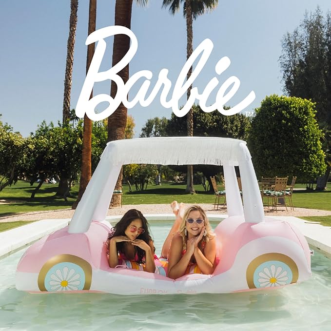 FUNBOY & Malibu Barbie Luxury Inflatable Golf Cart Summer Pool Float - Land or Water Inflatable with Cup Holder