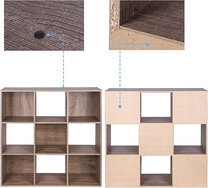 PACHIRA US 9 Cube Storage Organizer, Wood Display Shelf, Free Standing Cubby Bookcase Cabinet Divider Bookshelf for 11 Inch Storage Basket, Rustic Brown Oak