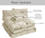 LANE LINEN King Comforter Set, 7 Piece King Size Bedding Set, Pintuck King Size Comforter Set with Sheets, Pillowcases & Shams, Soft King Bed in a Bag Set, King Size Bedding Set, King Bed Set - Linen