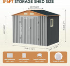 8x6FT Metal Shed & Outdoor Storage Shed, Steel Tool Multi-Used Shed with Vents,Lockable Doors,Window,Compact Tool Shed for Backyard, Patio, Lawn and Garden Various Storage(Matte Gray)