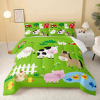 Farm Animal Comforter,Pig Cow Sheep Comforter Set for Kids Teens Girls Boys,3Pcs Bedding Set Printed Comforter with 2 Pillowcases,Down Alternative,Soft and Lightweight，Queen Size