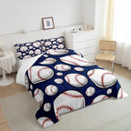 Baseball Bedding Set Sports Theme Comforter Set for Kids Boys Girls Teens 3D Blue Ball Pattern Comforter Breathable Baseball Games Duvet Set Room Decor Quilt Set Queen Size