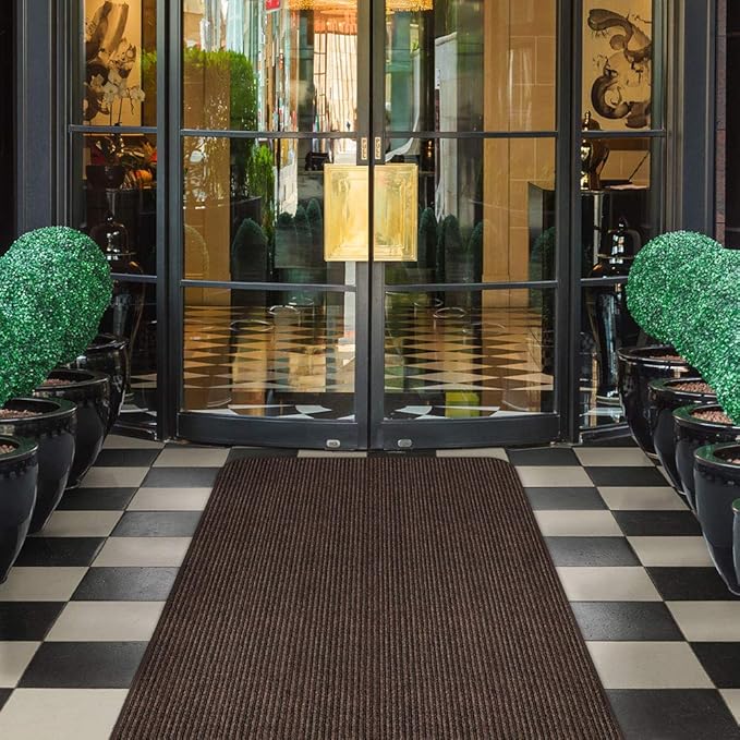 House, Home and More Indoor Outdoor Double-Ribbed Carpet Runner with Skid-Resistant Rubber Backing - Bittersweet Brown - 4 Feet x 20 Feet