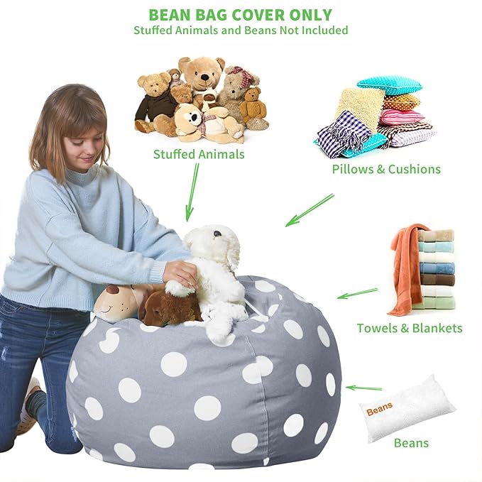 Aubliss Stuffed Animal Bean Bag Storage Chair (Grey Dot, Medium (32''))
