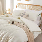 ROSGONIA Queen Comforter Set Ivory, 3pcs(1 Boho Ivory Comforter & 2 Pillowcases) All Season Soft Bedding Lightweight Bedspread Blanket Quilt Bed