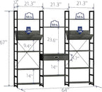 NUMENN Triple Wide 5 Tier Bookshelf, Adjustable Rustic Industrial Style Book Shelves, Modern Bookcases and Bookshelves Furniture for Bedroom, Living Room and Home Office, Dark Grey