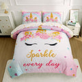 NTBED Unicorn Twin Comforter Set with Sheets,5 Pieces Kids Bedding Sets for Girls, Lightweight Microfiber Star Rainbow Bed in a Bag