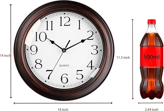 14 Inch Wall Clocks Battery Operated Silent Non-Ticking Wall Clock Vintage Retro Rustic Style Decorative for Living Room Kitchen Farmhouse (Bronze)