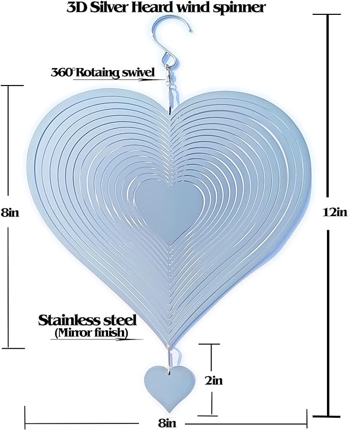 DJUAN Stainless Steel Reflective Wind Spinners Outdoor Garden Decor,Sparkly Wind Spinner Bird Devices Deterrent to Scare Birds Away from Yard Patio Farm,Metal Heart Wind Spinners Gifts for Mom, Women