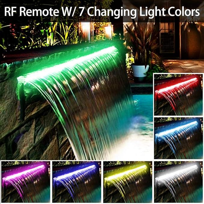 PONDO Lighted Waterfall Pool Fountain 24" with LED 7 Color Changing and Remote, Acrylic Waterfall Spillway for Sheer Descent Garden Outdoor
