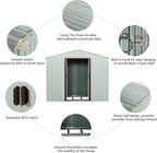 8 x 4 FT Outdoor Storage Shed, Metal Garden Shed with Floor Frame, Tool Shed Outdoor Storage with Lockable Sliding Doors & Window & Air Vents, Storage House Waterproof for Backyard, Lawn, White