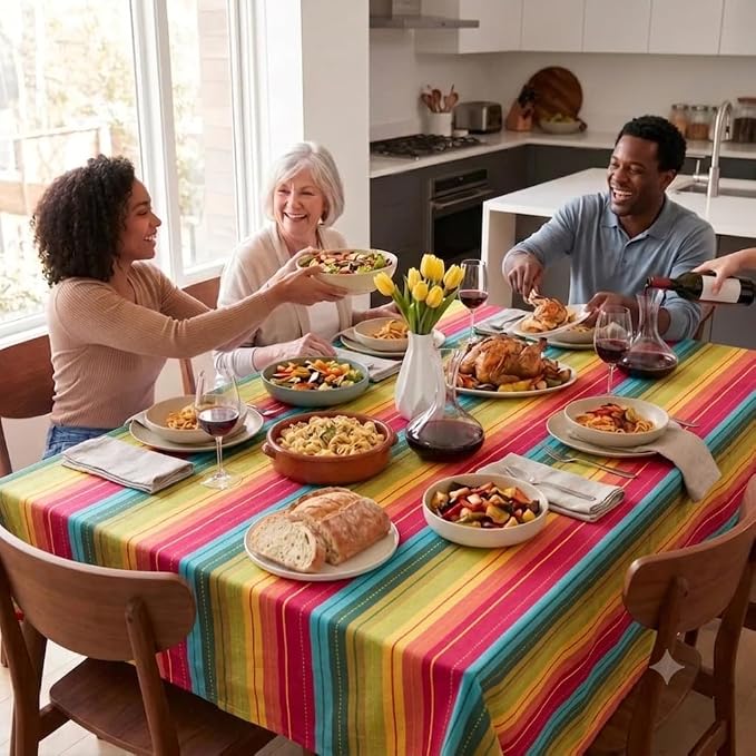 Urban Villa Tablecloth Cotton Tabletop 60x84 (6-8 Seats) Red Stripes
