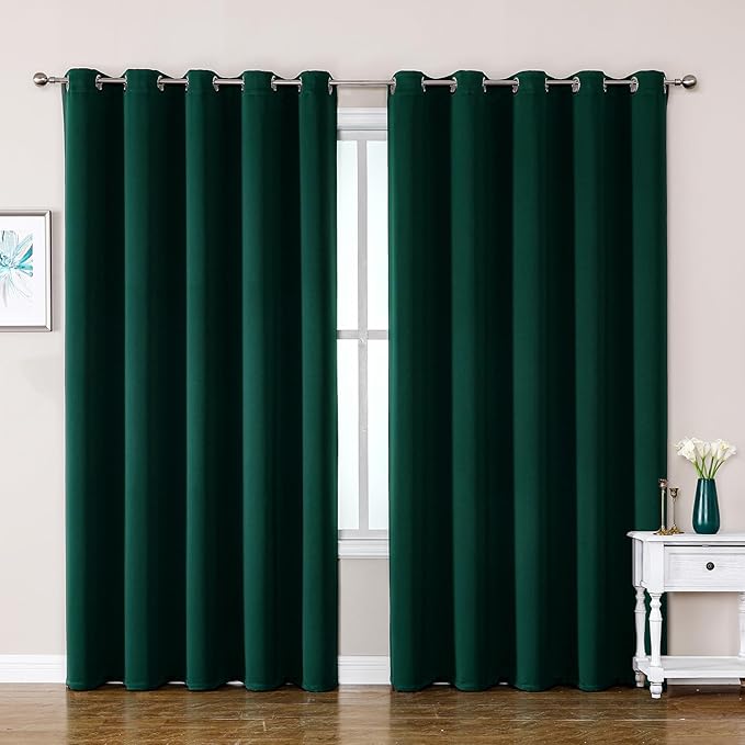 ChrisDowa Blackout Curtains 70 inches Wide for Bedroom - 2 Panels Set Extra Wide Grommet Thermal Insulated Room Darkening Curtains for Living Room (Forest Green, 70 x 84 Inch)