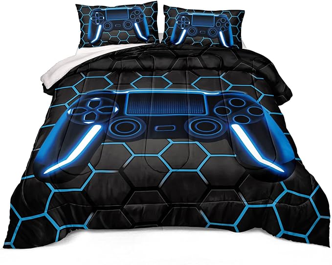 Boys Comforter Set,Gaming Bedding for Kids Teen,Game Console Comforter Set for Gamer Room Decor(comforter-Game41,Full)