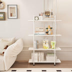 Bookshelf 4 Tiers White Wooden Storage Shelf,Modern Open Display Storage Bookcase Book Organizer,Metal Bookshelf Standing Storage Shelf Tall Shelving Units for Home Office Study