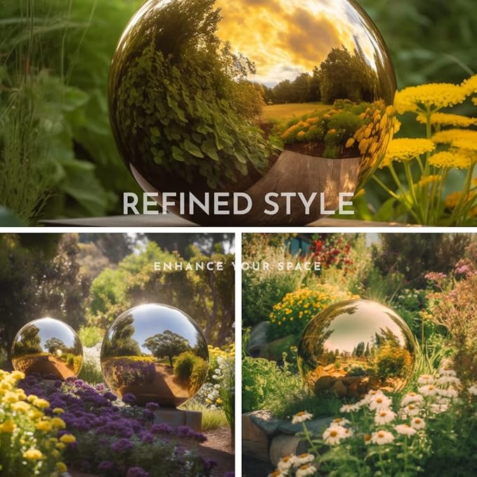 6 Inch Stainless Steel Gazing Globe,v2croft Hollow Ball Mirrored Surface Polished Shiny Sphere,Garden Stainless Steel Gazing Ball for Outdoor Lawn Pond Yard Ornament(Gold)