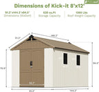 Patiowell 8 x 12 FT Plastic Outdoor Storage Shed with Floor, Resin Shed with Window and Lockable Door for Garden, Backyard, Tool Storage Use, Easy to Install in Brown (Kick-it Shed)