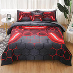 JQinHome Twin Gamer Comforter Set for Boys Girls Kids,6 Piece Bed in A Bag 3D Video Game Bedding -All Season Soft Microfiber Down Alternative Comforter Gamer Bedding Sets with Sheets （Red）