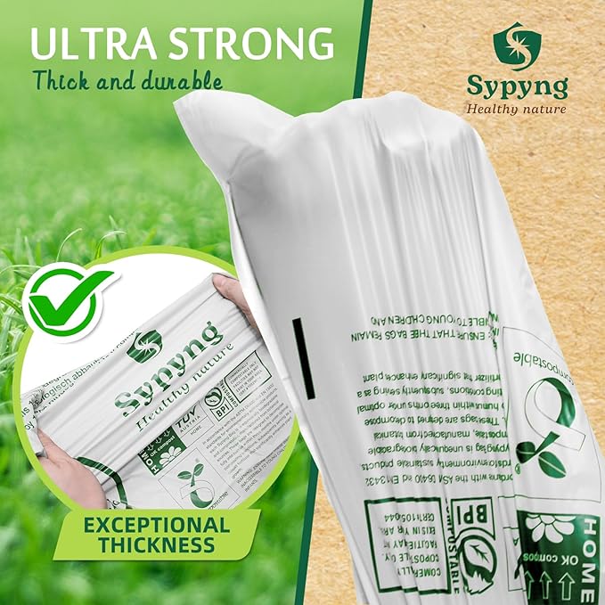Compostable Kitchen Waste Trash Bags 1.6-2 Gallon (100 Pack) Heavy Duty 100% Biodegradable White Compost Bags for Countertop Bin, ASTM D6400, BPI & OK Compost HOME Certified, Eco-Friendly & Recyclable