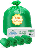 400 Count 100% Biodegradable and Compostable Trash Bags, 13-16 Gallon, 15 Microns, 24x24 Inches, Green Eco-Friendly
