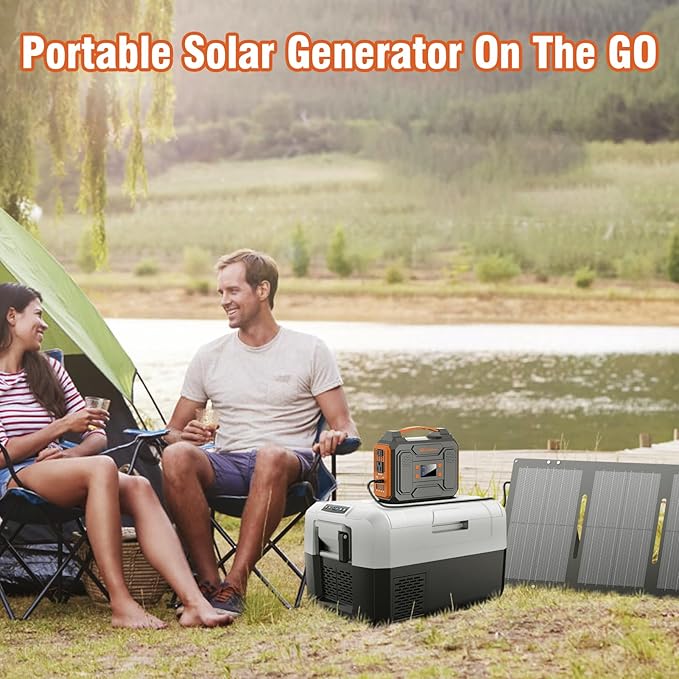 300W Portable Solar Powered Power Station Generator with 60W Panel, 120W 110V Outdoor Solar Power Pack with USB C Input for Home Use RV Van VanLife Power Outage