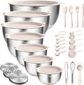 Wildone Mixing Bowls with Airtight Lids, 27 PCS Stainless Steel Nesting Bowls, with 3 Grater Attachments, Scale Mark & Non-Slip Bottom, Size 5, 4, 3, 2, 1.5, 1, 0.63QT, Ideal for Mixing & Prepping | Metal Bowls with 3 Grater Attachments, Non-Slip Botto...