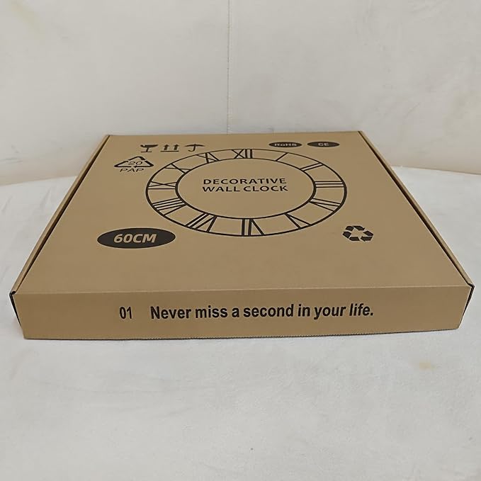 Maxstar Large Round Wall Clock for Living Room Decor Battery Operated Non Ticking Black Metal Wood Clocks for Home Living Room Garden Farmhouse Office Kitchen Decoration -24 inch