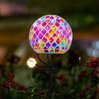 VCUTEKA Solar Outdoor Lights Garden Decor Mosaic Solar Garden Lights Waterproof Glass Ball LED Pathway Stake Light for Landscape Lawn Patio Yard Decoration 6 inch, Red