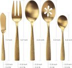 Silverware 45-Piece Matte Gold Hammered Flatware Set with Serving Utensils, Stainless Steel Thick Handle Matte Polished Cutlery Set for Wedding Hotel Restaurant, Service for 8