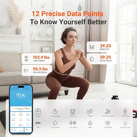 iHealth Nexus Smart Scale for Body Weight Bluetooth, Digital Bathroom Scale Body Fat and Muscle, Body Composition Monitor Health Analyzer for BMI Compatible for iOS & Android Accurate to 0.1lb-White