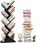 Topfurny Tree Bookshelf, 9-Tier Shelf Rustic Brown Bookcase, Retro Wood Storage Rack for CDs/Movies/Books, Anti-Fall Utility Organizer Shelves for Living Room, Bedroom, Home Office, Black