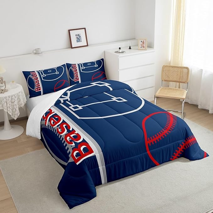 Feelyou Baseball Bedding Set Twin Size Sports Game Comforter Set for Kids Boys Girls Decor Baseball Gaming Comforter Microfiber Ball Duvet Set Bedroom Quilt Set