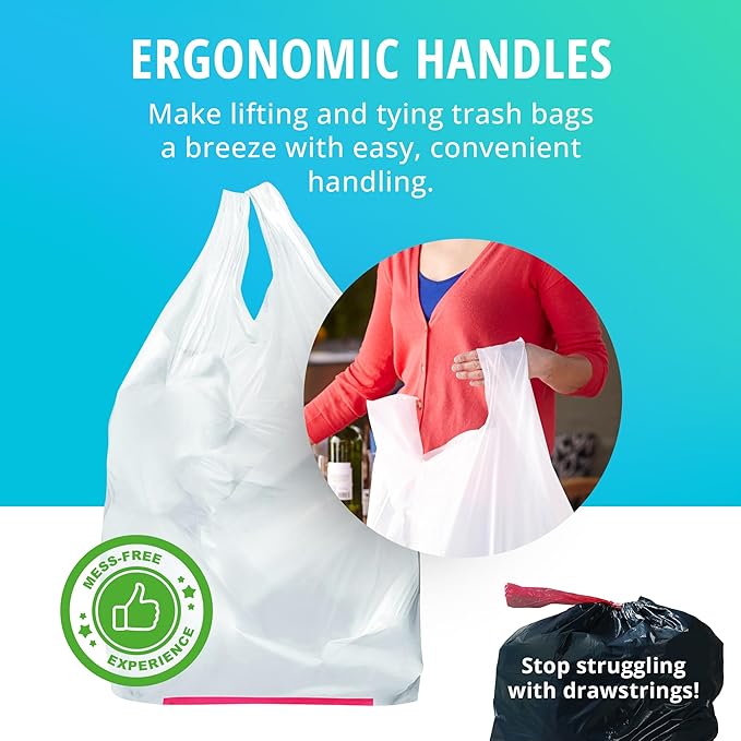 Hippo Sak - Plant Based Tall Kitchen Garbage Bags with Ergonomic Handles - 13 Gallon Trash Bags - Recyclable & Reduced Carbon Footprint - Super Strong and Leak Proof Tall Kitchen Trash Bags (45 Count)